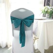 5 Pack Accordion Crinkle Taffeta Chair Sashes in Teal Color 6 Inch x 106 Inch