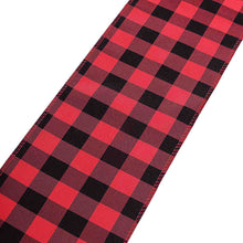 Polyester chair sashes: a red and black plaid table runner on a white background