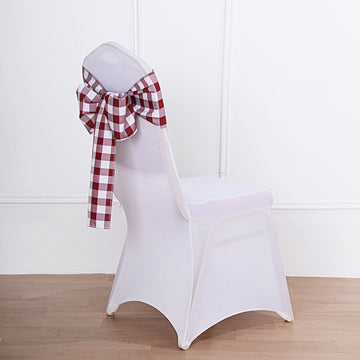 Create Memorable Events with Burgundy/White Buffalo Plaid Chair Sashes