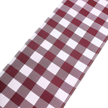 Polyester chair sashes - burgundy and white checkered table runner on a white background