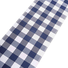 Polyester chair sashes in a blue and white checkered pattern on a white background