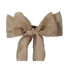 A rustic jute burlap bow tied in a knot on a white background