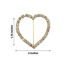 Gold Stainless Steel and Rhinestones Rhinestone Encrusted Heart Shaped Brooch with measurements of 1.75 inches and 2 inches, featuring sash buckles & clip pins