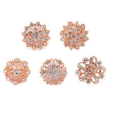 5 Pieces Assorted Rose Gold Plated Floral Mandala Crystal Rhinestone Brooches Sash Pins#whtbkgd