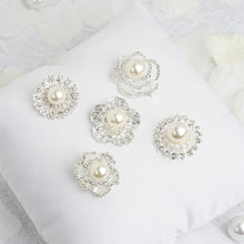 5 Pieces Rhinestone with Pearl Center Floral Assorted Silver Plated Sash Pin Brooches 