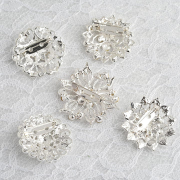 Create Stunning Floral Bouquet Decor with Assorted Silver Plated Mandala Crystal Rhinestone Brooches