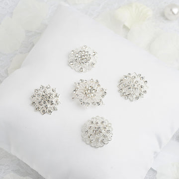 Assorted Silver Plated Mandala Crystal Rhinestone Brooches for Elegant Event Decor