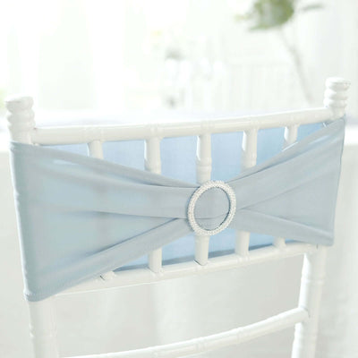 Blue chair sash with a decorative rhinestone buckle