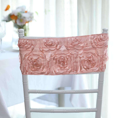 Pink rose chair sash for elegant decor, perfect for weddings and special events.