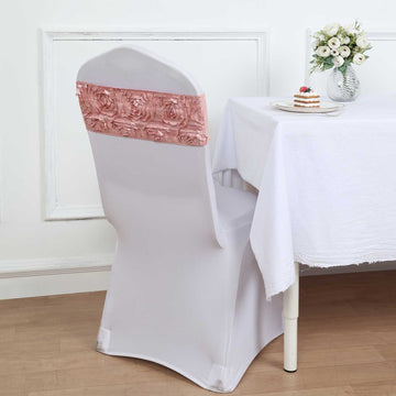 Create a Dreamy Ambiance with Dusty Rose Satin Rosette Chair Sashes