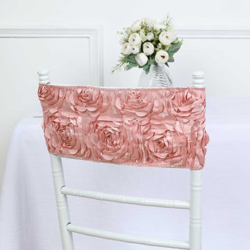 Add Elegance to Your Event with Dusty Rose Satin Rosette Chair Sashes