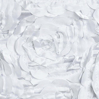 White satin rose fabric with textured floral design.