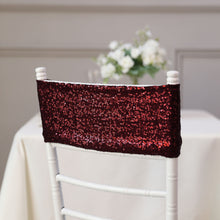 Burgundy Sequin Spandex Stretch Fitted Fabric Chair Sashes 6 Inch x 15 Inch 