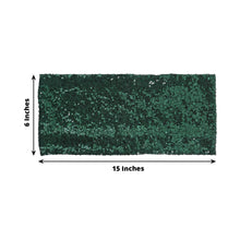 Glittering sequin Spandex green headband with measurements of 6 inches and 15 inches