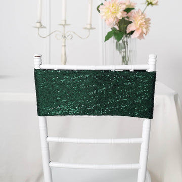 Add a Touch of Elegance with Hunter Emerald Green Sequin Spandex Chair Sashes