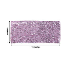 glittering sequin Spandex Lavander Lilac headband with measurements of 6 inches and 15 inches