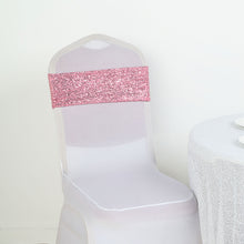 Sequin Spandex Chair Sashes 6 Inch x 15 Inch in Pink Color 5 Pack