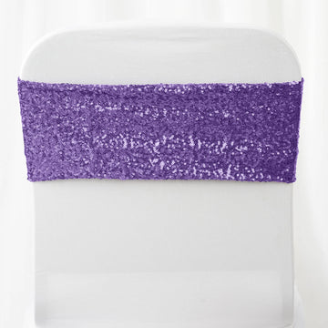 Add a Touch of Elegance with Purple Sequin Spandex Chair Sashes
