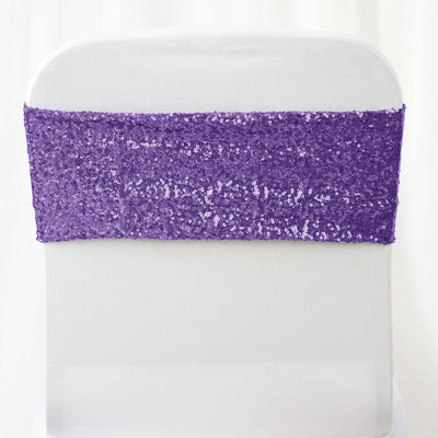 Purple sequin chair sash for elegant event decor