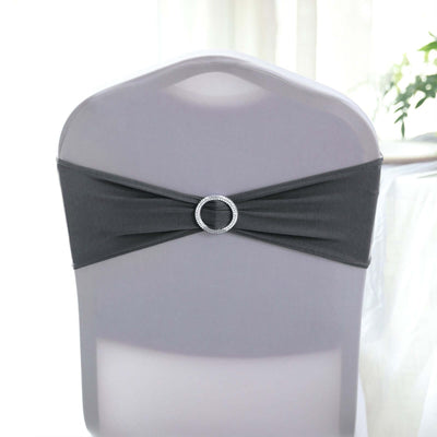 Gray chair cover with rhinestone buckle detail