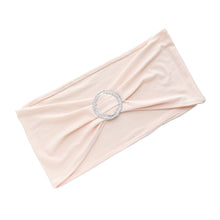 Pack Of 5 Blush Rose Gold Spandex Stretch Chair Sashes With Silver Diamond Ring Slide Buckle 5 Inch x 14 Inch
