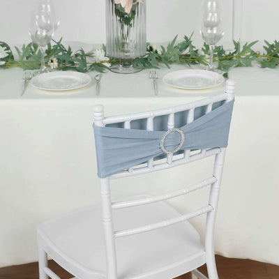 Blue chair sash with rhinestone buckle on white chiavari chair
