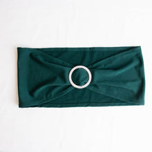 5 Pack | Hunter Emerald Green Spandex Stretch Chair Sashes with Silver Diamond Ring