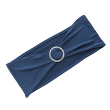 Pack Of 5 Navy Blue Spandex Stretch Chair Sashes With Silver Diamond Ring Slide Buckle 5 Inch x 14 Inch
