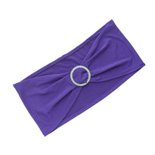 spandex fitted chair sashes - a purple cloth with a silver circle on it