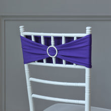 5 Pack Of 5 Inch x 14 Inch Stretchable Purple Chair Sash With Silver Diamond Ring Buckle