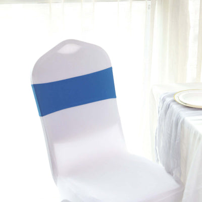 White chair with blue sash against soft, bright background.