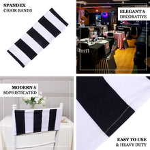5 Inch x 14 Inch Black and White Stripe Spandex Fit Chair Sashes 5 Pack