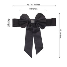 Stylish black satin & faux leather bow with measurements of 15-17 inches and 16 inches