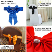 5 Pack | Orange | Reversible Chair Sashes with Buckle | Double Sided Pre-tied Bow Tie Chair Bands | Satin & Faux Leather