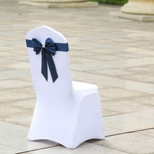 5 Pack | Navy Blue | Reversible Chair Sashes with Buckle | Double Sided Pre-tied Bow Tie Chair Bands | Satin & Faux Leather