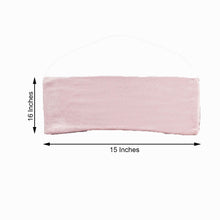 A blush velvet sash with middle scrunch, measuring 16 inches and 15 inches