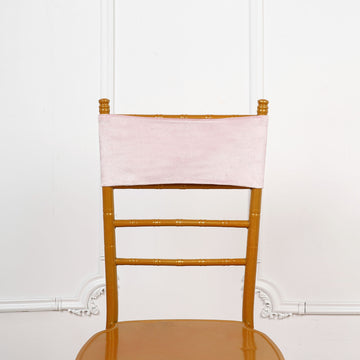 Blush Velvet Ruffle Stretch Chair Sashes - Elegant and Luxurious Chair Decor