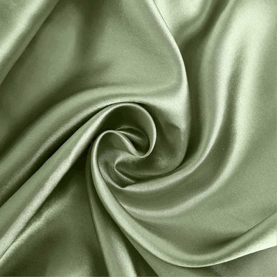Smooth olive green satin fabric with elegant drape and sheen.