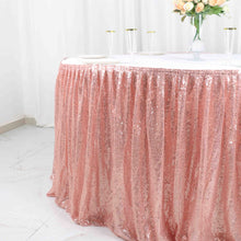 17 Feet Table Skirt Blush Rose Gold Sparkly Sequin Satin Pleated With Top Velcro Strip