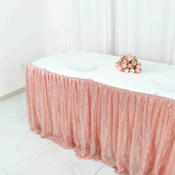 Make Your Special Event Shine with the Shimmery Rose Gold Sequin Table Skirt