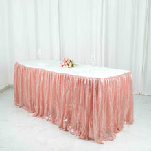 Rose Gold Sequin Satin Pleated  Table Skirt 17 Feet Top Velcro Strip 