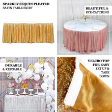Blush Table Skirt 17 Feet Rose Gold Sequin Satin Pleated Velcro Top