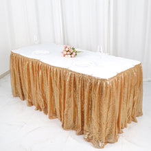 Gold Sequin Satin Pleated 17 Feet Table Skirt With Velcro Top