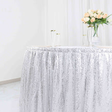 17 Feet Silver Sequin Satin Table Skirt Pleated Velcro Top Strip