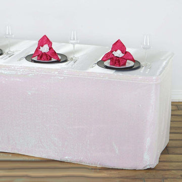 Create Unforgettable Moments with Glitzy White Iridescent Table Skirts