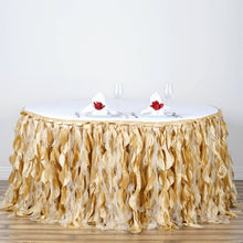 14 Feet Champagne Taffeta Table Skirt With Curly Willow Design