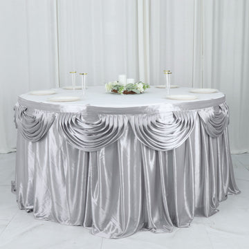Make a Statement with the Silver Pleated Satin Table Skirt