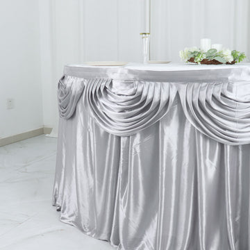 Enhance Your Party Table Décor with the Silver Pleated Satin Table Skirt