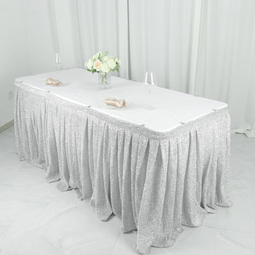 Enhance Your Event Decor with the Metallic Silver Table Skirt