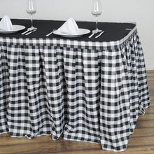 14FT Checkered Gingham Polyester Table Skirt -  White/Black